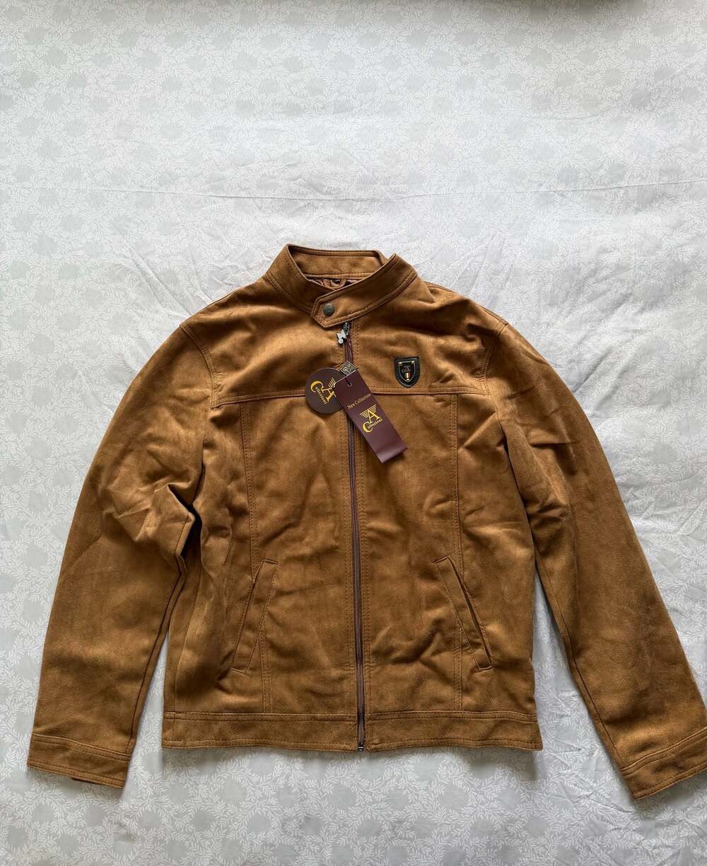 NWT CA Collezioni Mens Brown Faux Suede Jacket Cafe Racer Size XXL New